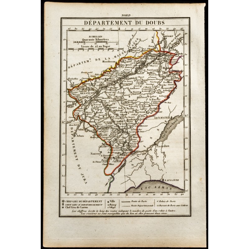 Gravure de 1823 - Carte du Doubs - Département - 1