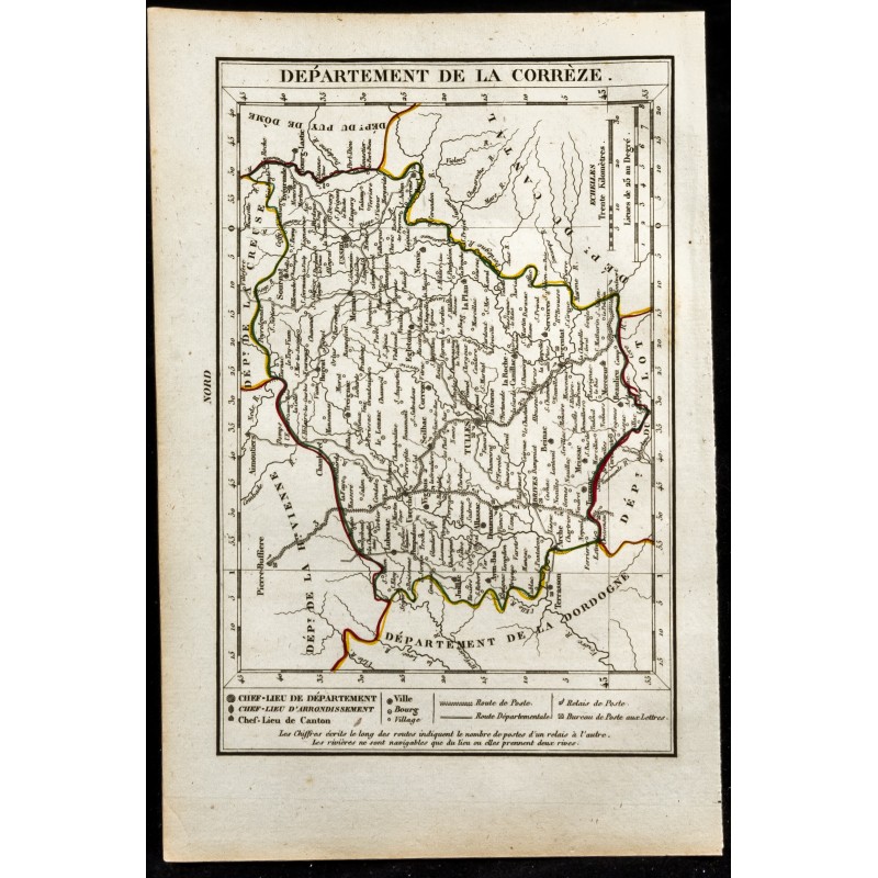 Gravure de 1823 - Carte de la Corrèze - Département - 1