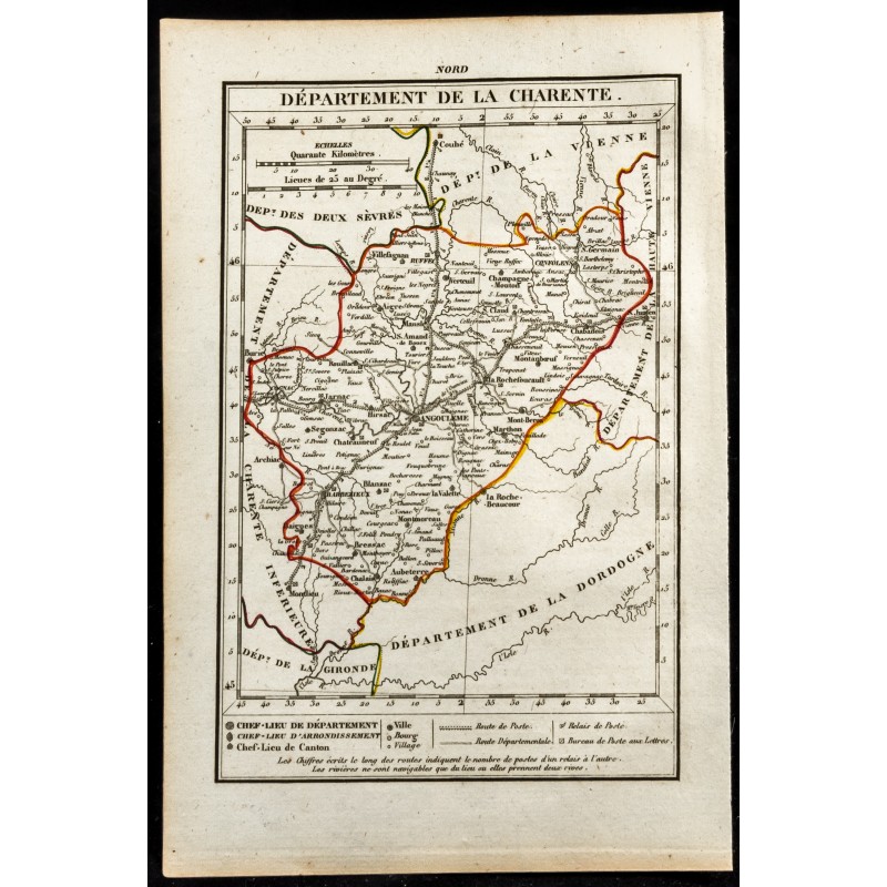 Gravure de 1823 - Carte de la Charente - Département - 1