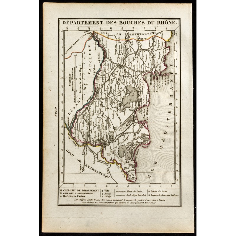 Gravure de 1823 - Carte des Bouches du Rhône - Département - 1