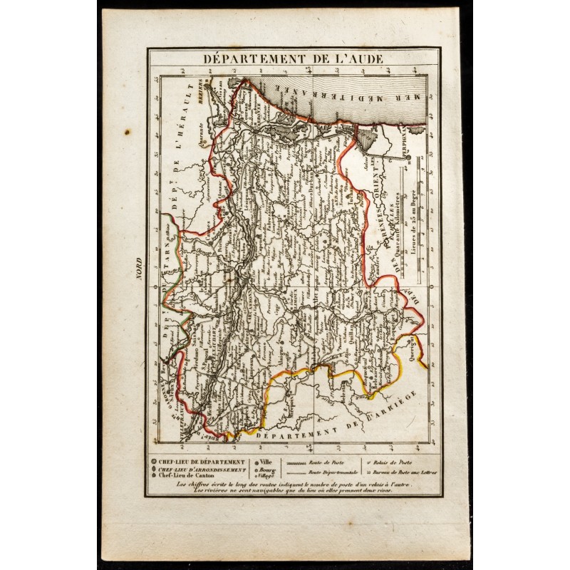 Gravure de 1823 - Carte de l'Aude - Département - 1