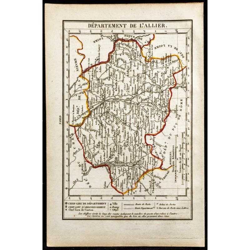 Gravure de 1823 - Carte de l'Allier - Département - 1