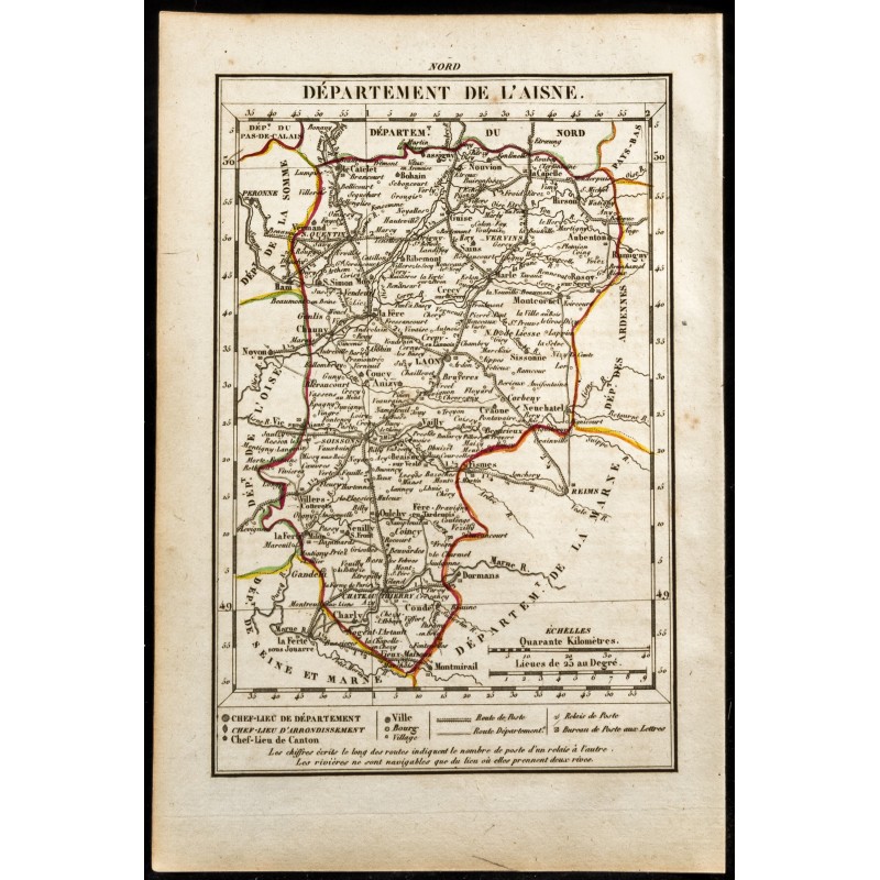 Gravure de 1823 - Carte de l'Aisne - Département - 1
