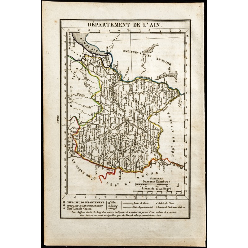 Gravure de 1823 - Carte de l'Ain - Département géographie - 1