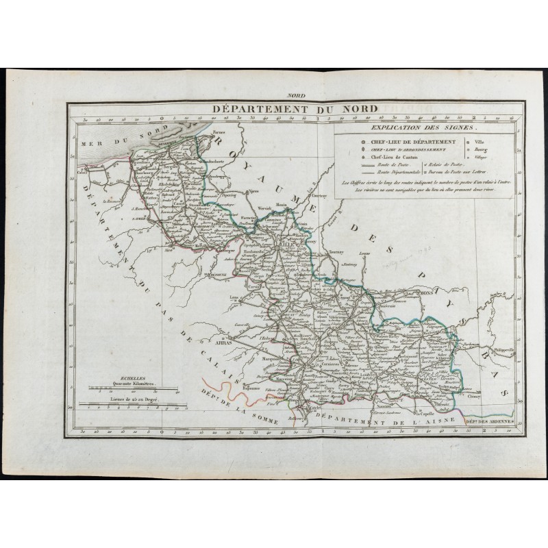 Gravure de 1823 - Carte du Nord - Département - 1