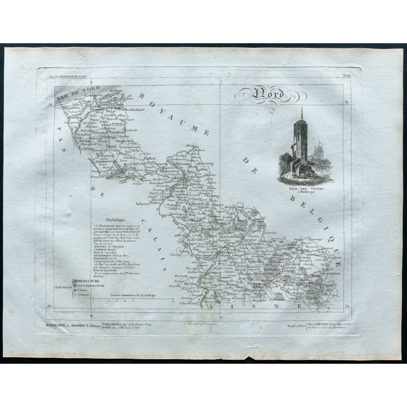 Gravure de 1830 - Carte ancienne du Nord - 1