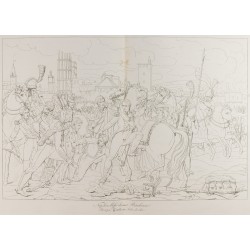 Gravure de 1876 - Napoléon blessé devant Ratisbonne - 1