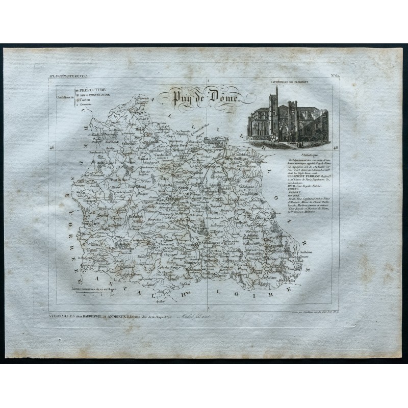 Gravure de 1830 - Carte ancienne du Puy De Dôme - 1