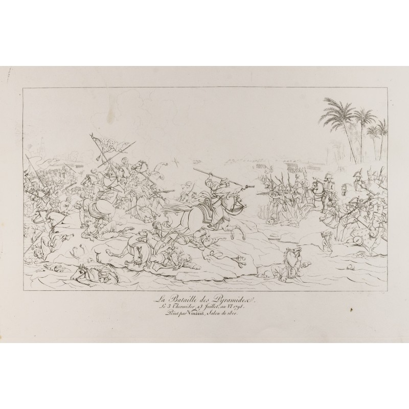 Gravure de 1876 - La Bataille des Pyramides - Napoléon Bonaparte - 1