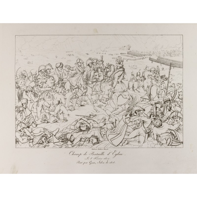Gravure de 1876 - Champ de Bataille d'Eylau - Napoléon Bonaparte - 1