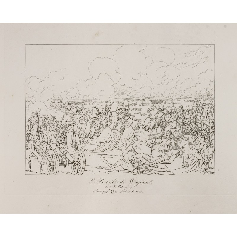 Gravure de 1876 - Vue de la bataille de Wagram - Napoléon Bonaparte - 1
