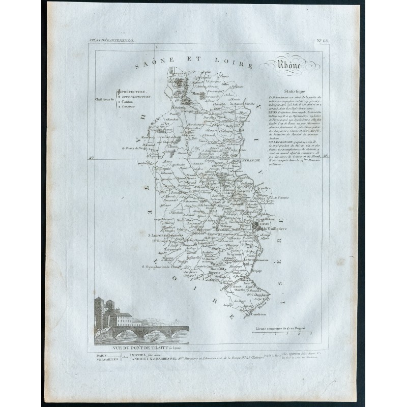 Gravure de 1830 - Carte ancienne du Rhône - 1