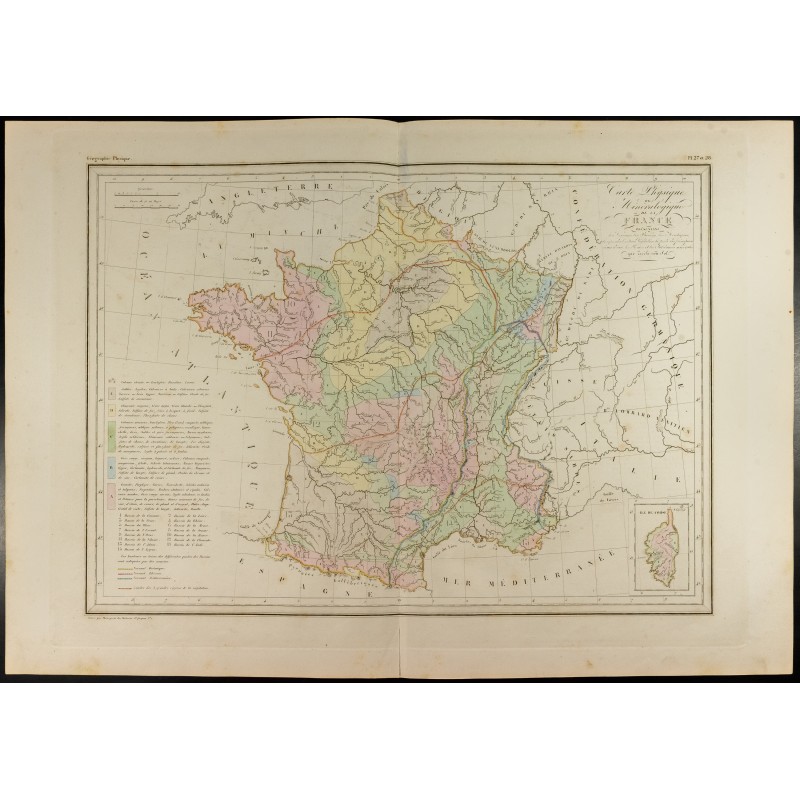 Gravure de 1846 - Carte physique et Minéralogique de la France - 1