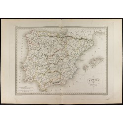 Gravure de 1846 - Carte de l'Espagne et Portugal - 1