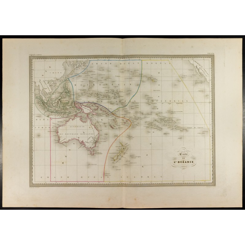 Gravure de 1846 - Carte de l'Océanie - Australie - 1