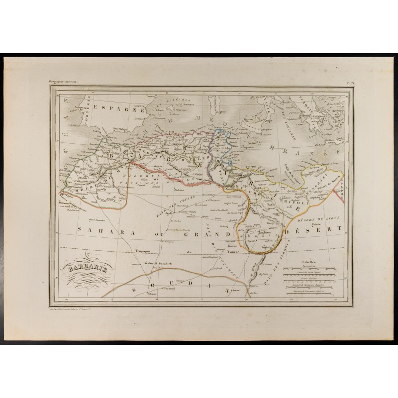 Gravure de 1846 - Barbarie - Carte de l'Afrique du nord - 1