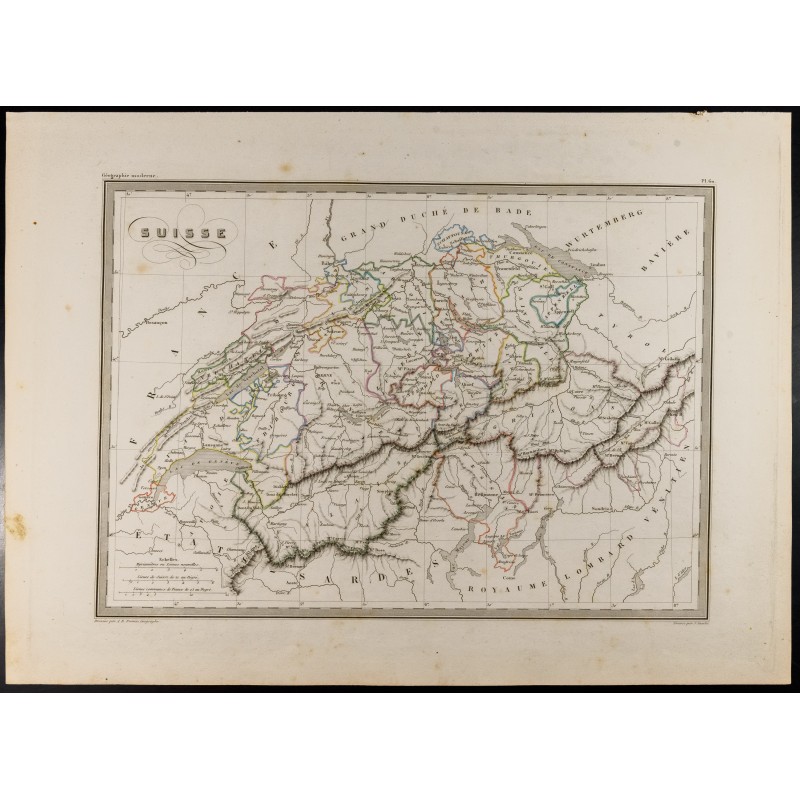 Gravure de 1846 - Carte de la Suisse - 1