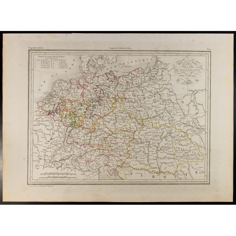 Gravure de 1846 - Carte de l'Allemagne par cercles en 1789 - 1