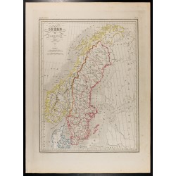 Gravure de 1846 - Carte de la Suède et Norvège - 1