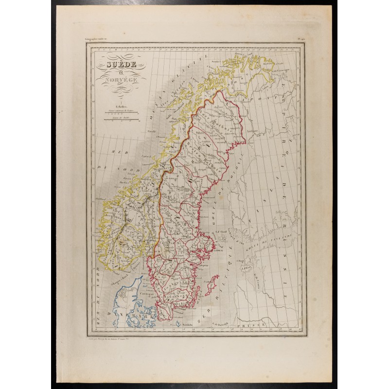 Gravure de 1846 - Carte de la Suède et Norvège - 1