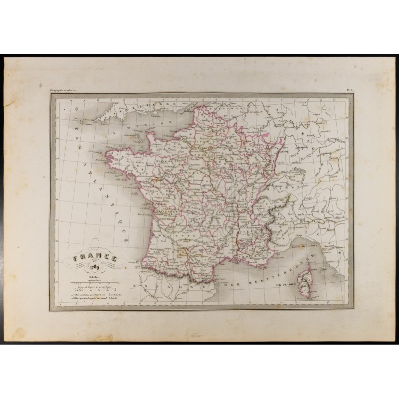 Gravure de 1846 - Carte de la France en 1789 - 1