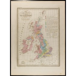 Gravure de 1846 - Carte Physique et Minéralogique des îles Britanniques - 2