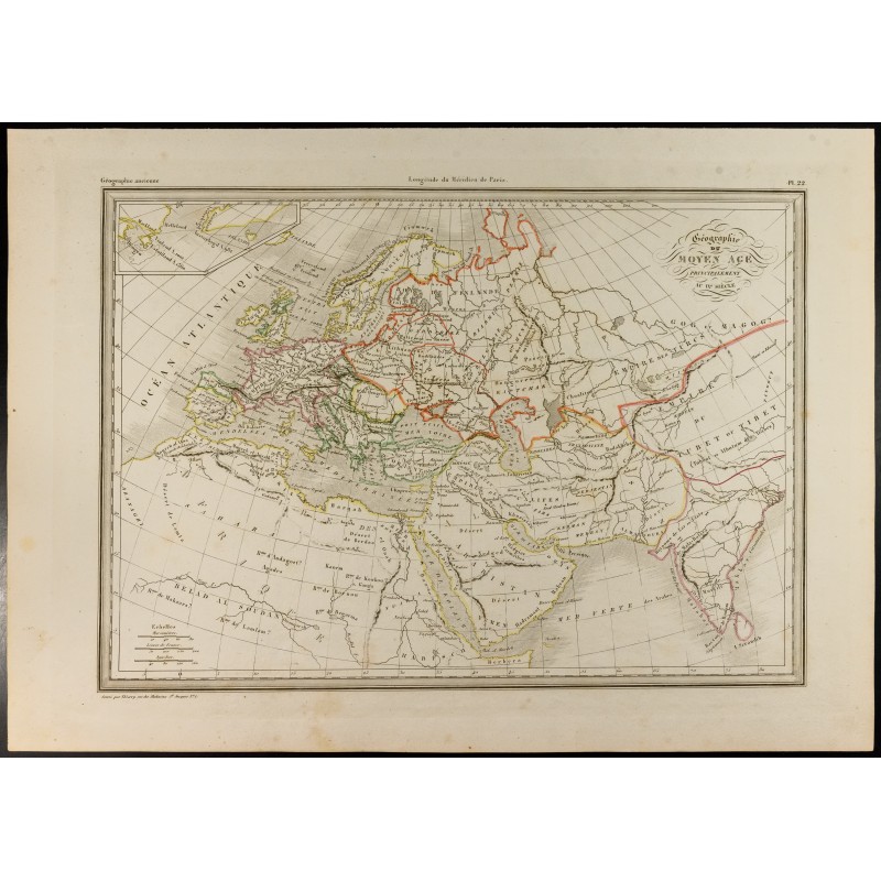 Gravure de 1846 - Géographie du Moyen-âge principalement au IXe siècle. - 1