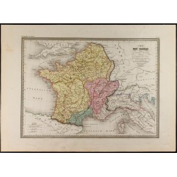 Gravure de 1846 - Carte des Gaules divisée en Provinces Romaines - 1