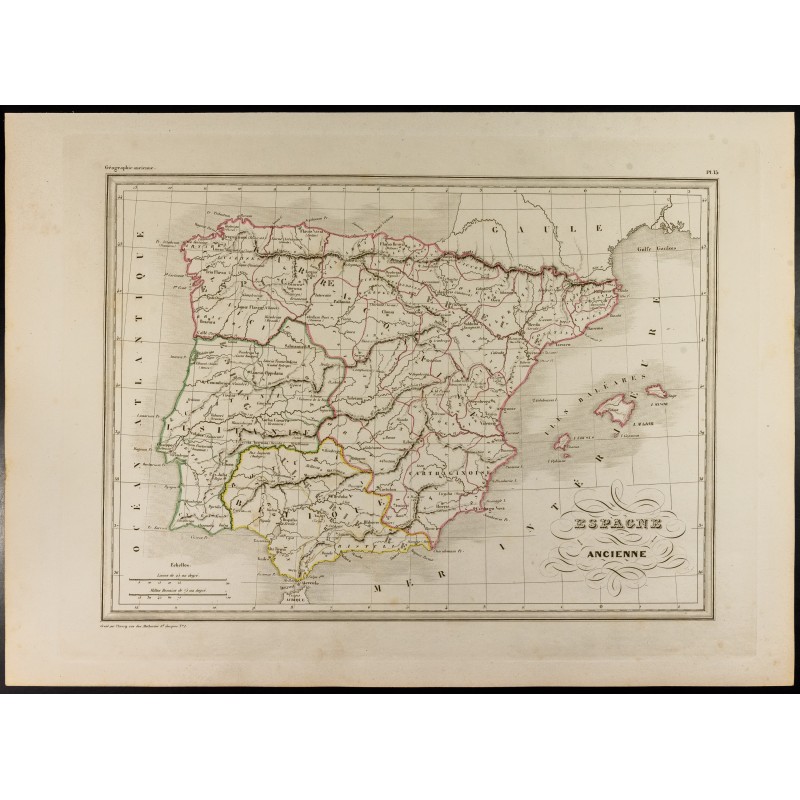 Gravure de 1846 - Carte de l'Espagne ancienne - 1