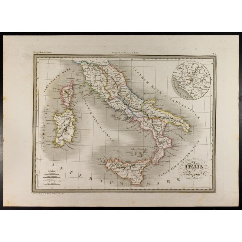 Gravure de 1846 - Carte de l'Italie ancienne - 1