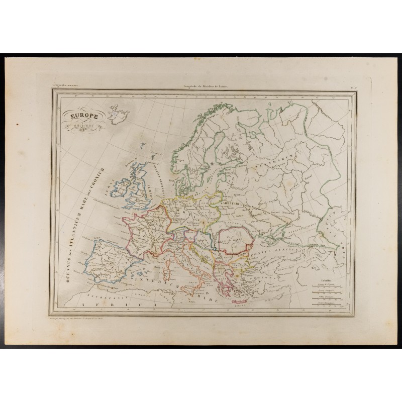 Gravure de 1846 - Carte de l'Europe ancienne - 1