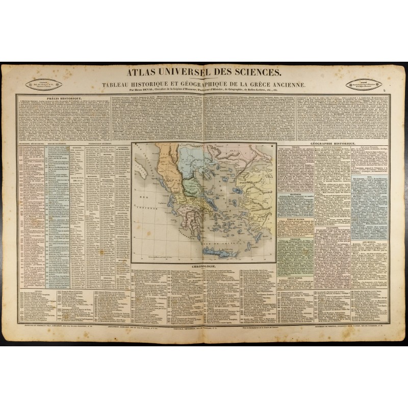 Gravure de 1837 - Histoire de la Grèce ancienne - Carte géographique - 1