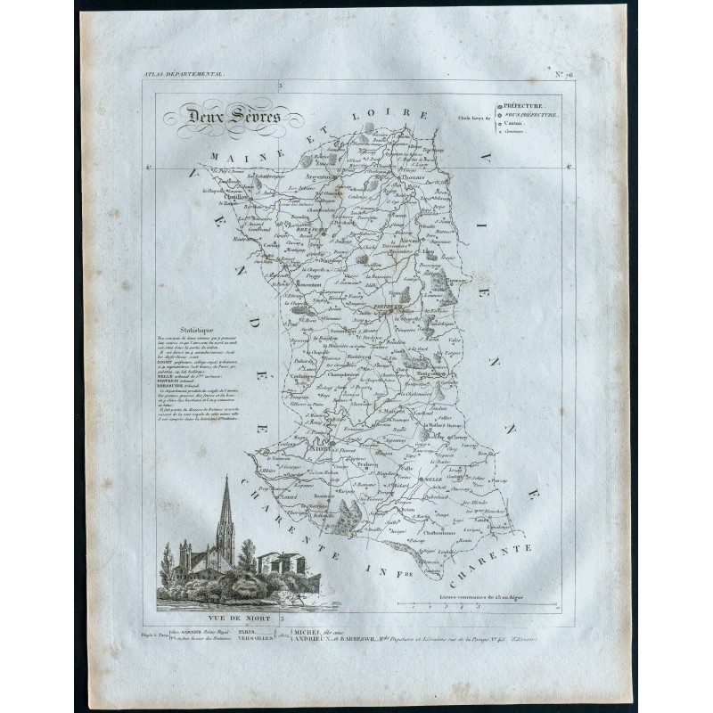 Gravure de 1830 - Carte ancienne des Deux Sèvres - 1