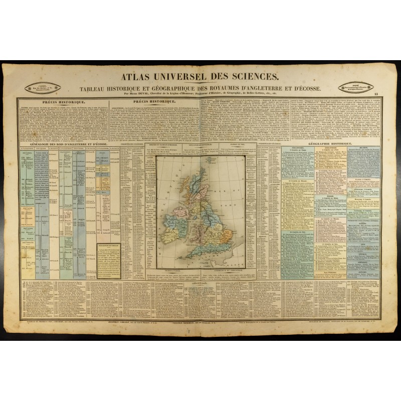 Gravure de 1837 - Royaume d'Angleterre et d'Ecosse - Histoire et carte - 1