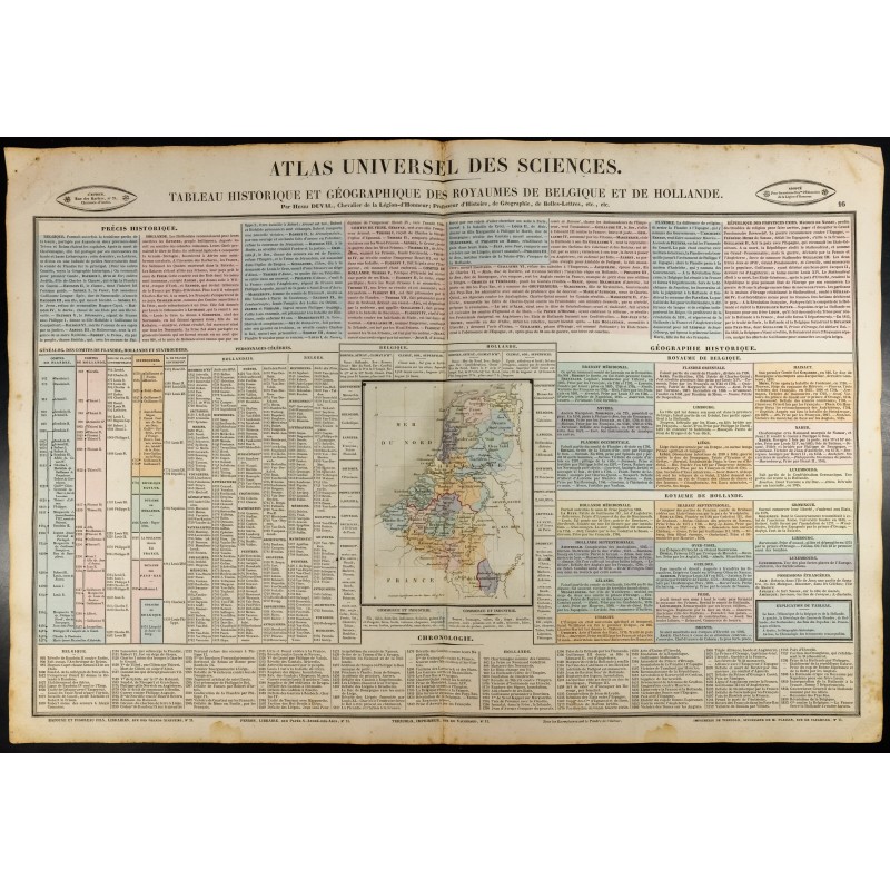 Gravure de 1837 - Histoire de la Belgique et Hollande - Carte - 1