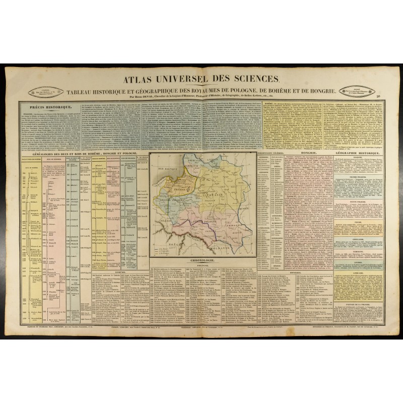 Gravure de 1837 - Histoire et géographique de la Pologne, Bohême et Hongrie - 1