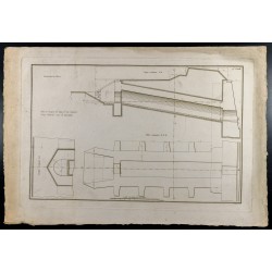 Gravure de 1800ca - Gravure architecture militaire - Plan poterne, courtine, fortification - 2