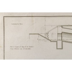 Gravure de 1800ca - Gravure architecture militaire - Plan poterne, courtine, fortification - 3