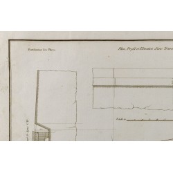 Gravure de 1800ca - Gravure architecture militaire - Plan profil et élévation d'une traverse de place - 3