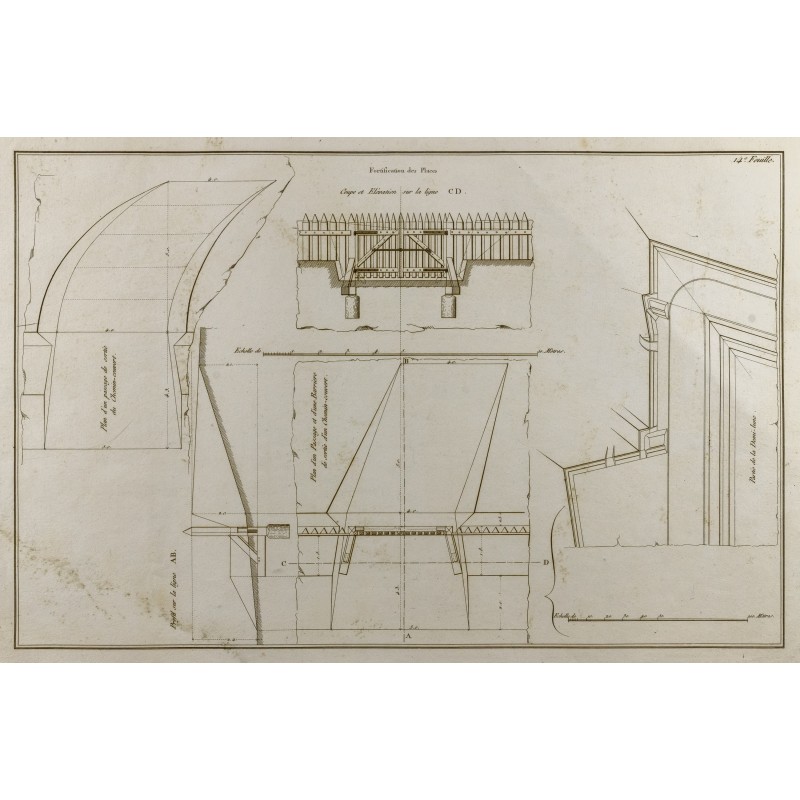 Gravure de 1800ca - Gravure architecture militaire - Chemin couvert et demi-lune - 1
