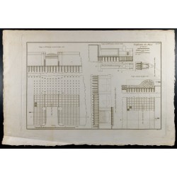 Gravure de 1800ca - Gravure architecture militaire - Coupe enceinte - Plan écluse - 2