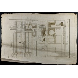 Gravure de 1800ca - Gravure architecture militaire - Plan d'une citerne & boulangerie - 2