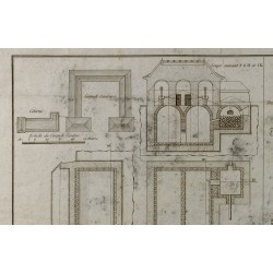 Gravure de 1800ca - Gravure architecture militaire - Plan d'une citerne & boulangerie - 3