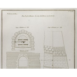 Gravure de 1800ca - Gravure architecture militaire - Plan, profil de la poterne, courtine - 3