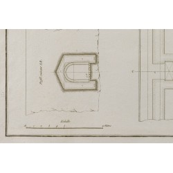 Gravure de 1800ca - Gravure architecture militaire - Plan poterne sous la tenaille - 5