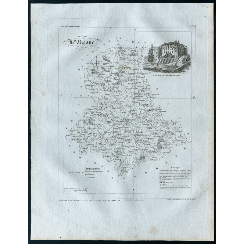 Gravure de 1830 - Carte ancienne de la Haute-Vienne - 1