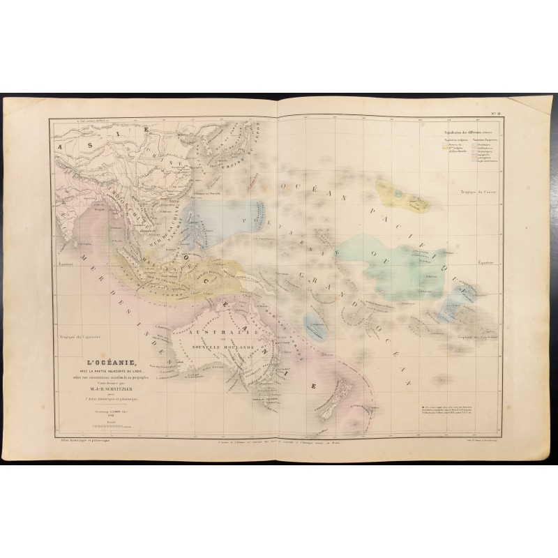 Gravure de 1860 - Carte de l'Océanie & Australie - 1