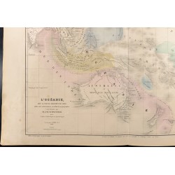 Gravure de 1860 - Carte de l'Océanie & Australie - 2