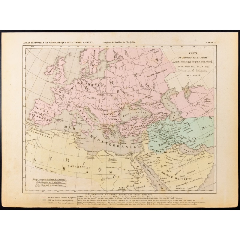 Gravure de 1859 - Partage de la Terre aux trois fils de Noë - 1