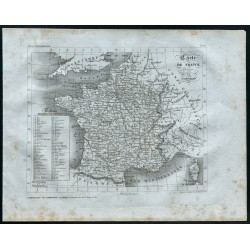 Gravure de 1830 - Carte de France divisée en 86 départements - 1